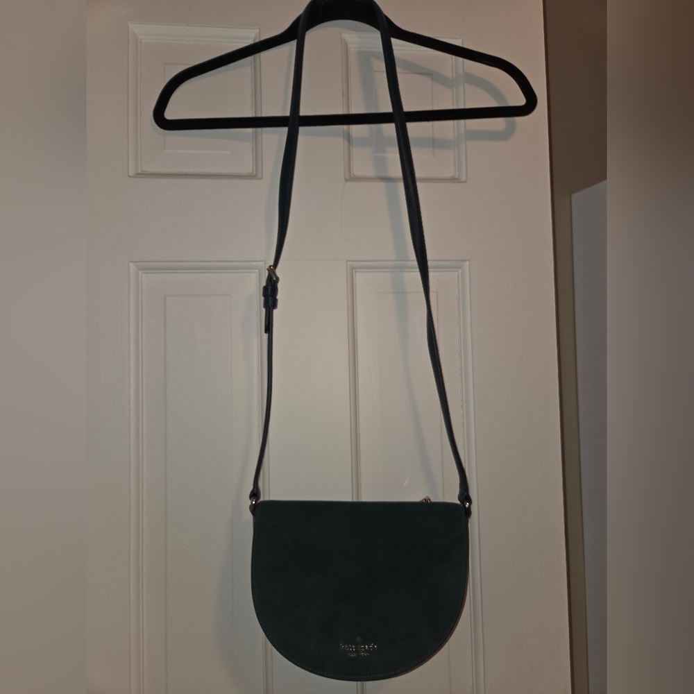 Kate Spade dark turquoise Crossbody Saddle Bag suede and pebbled leather bag - Picture 16 of 16